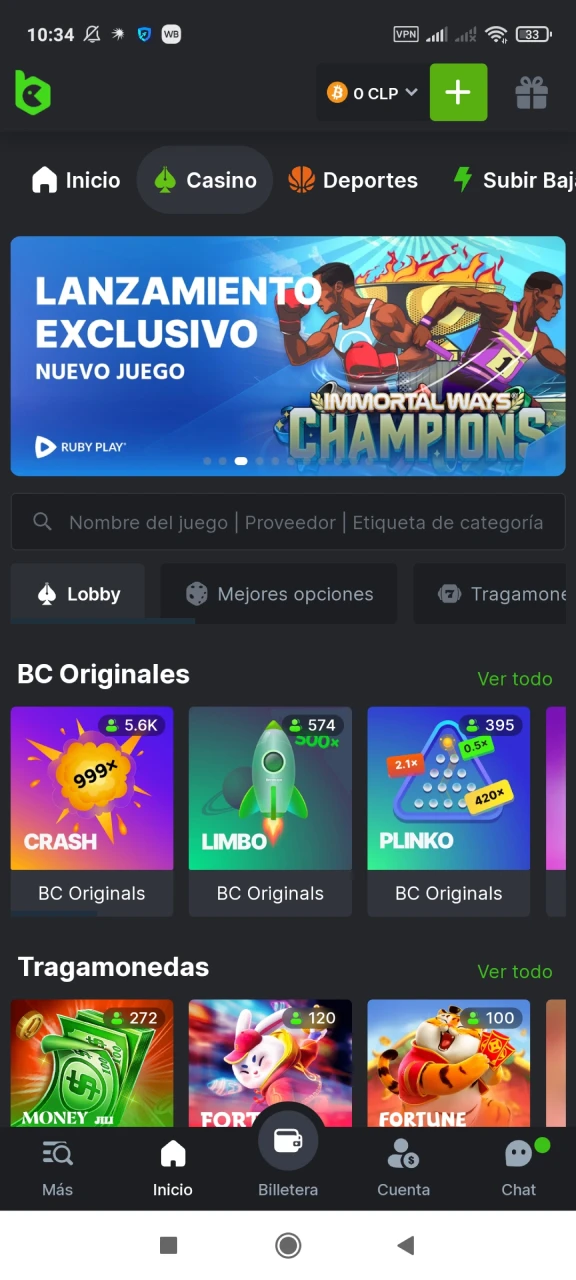 Abra BC Game en su navegador para descargar la aplicación en Android.