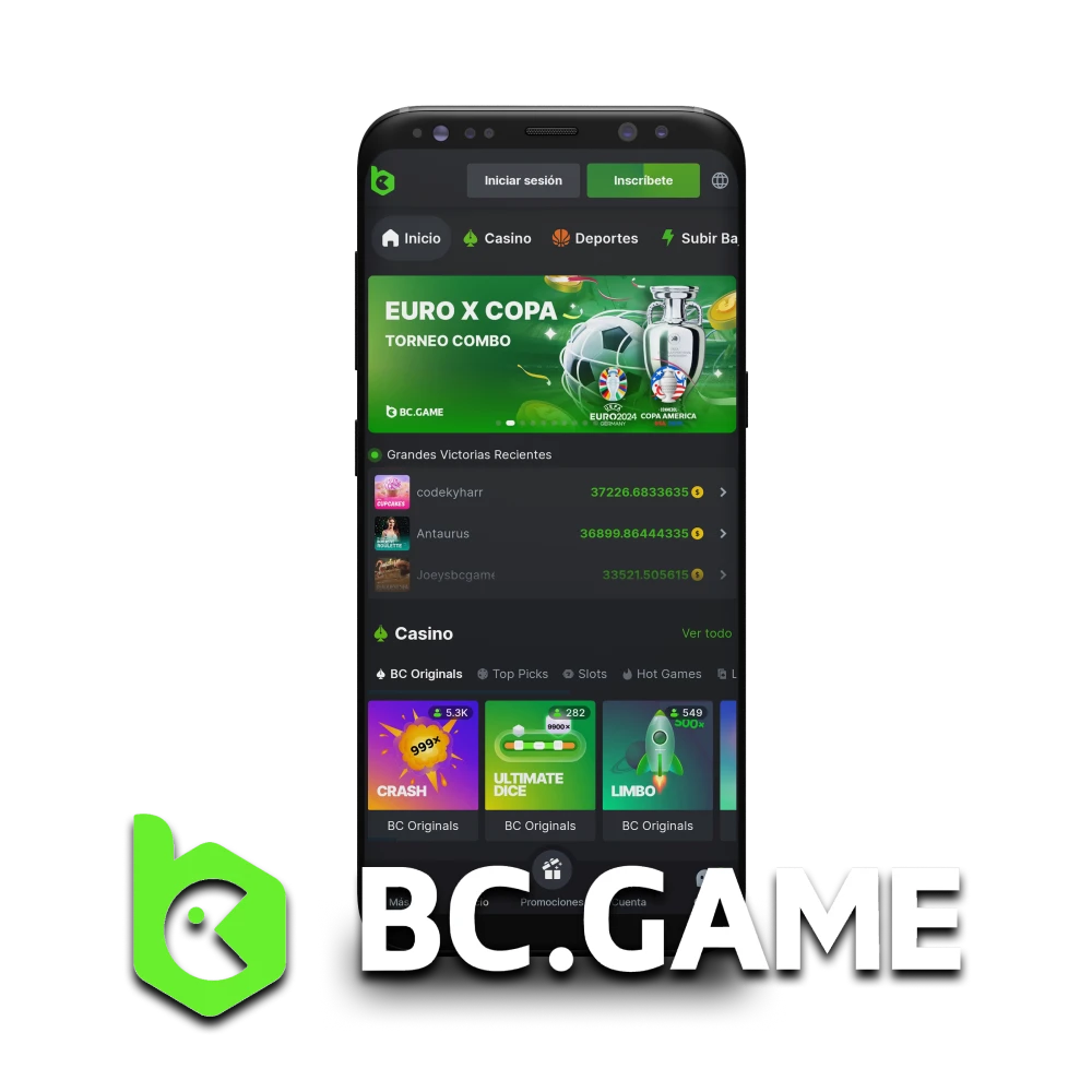 Para apuestas y juegos, elija la aplicación BC Game.
