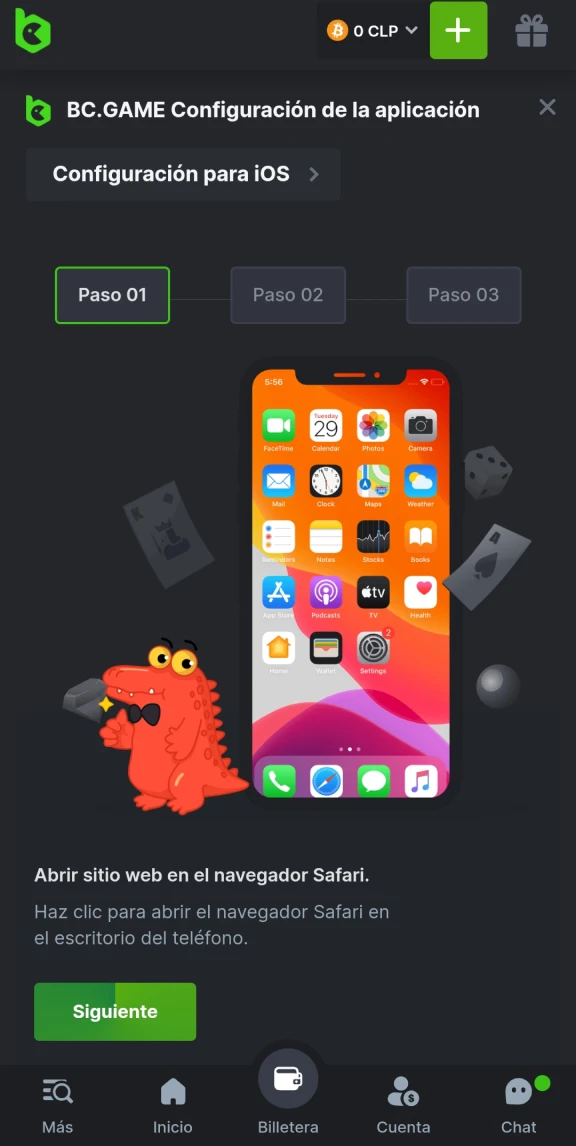 Abra BC Game en su navegador para descargar la aplicación en iOS.