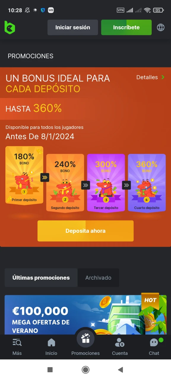Visita la página de bonos de la aplicación BC Game.