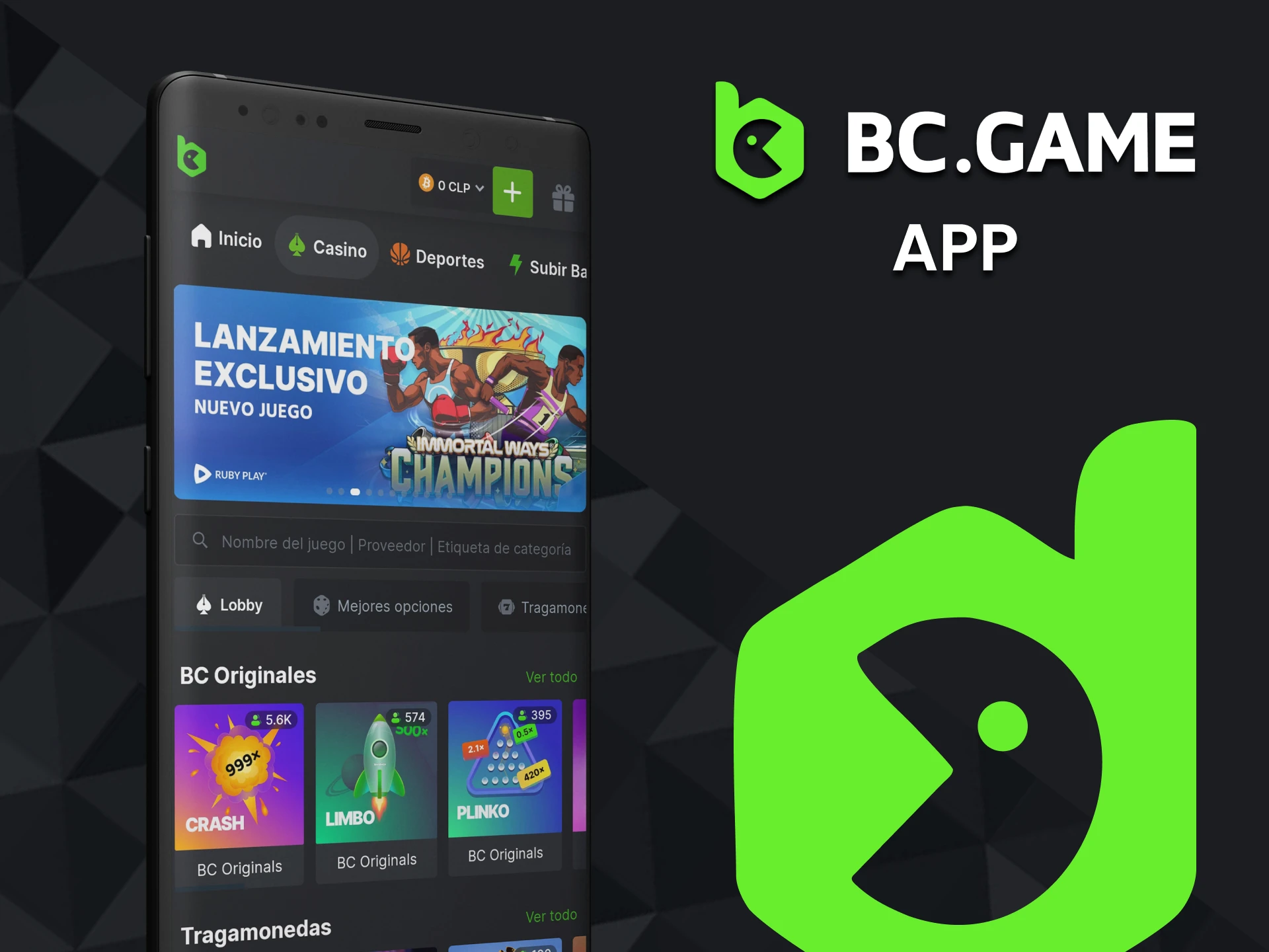 Puedes jugar en el casino usando la aplicación BC Game.