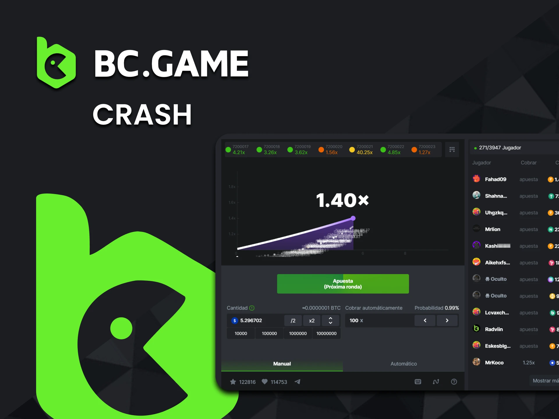 Para juegos en BC Game, elija crash.