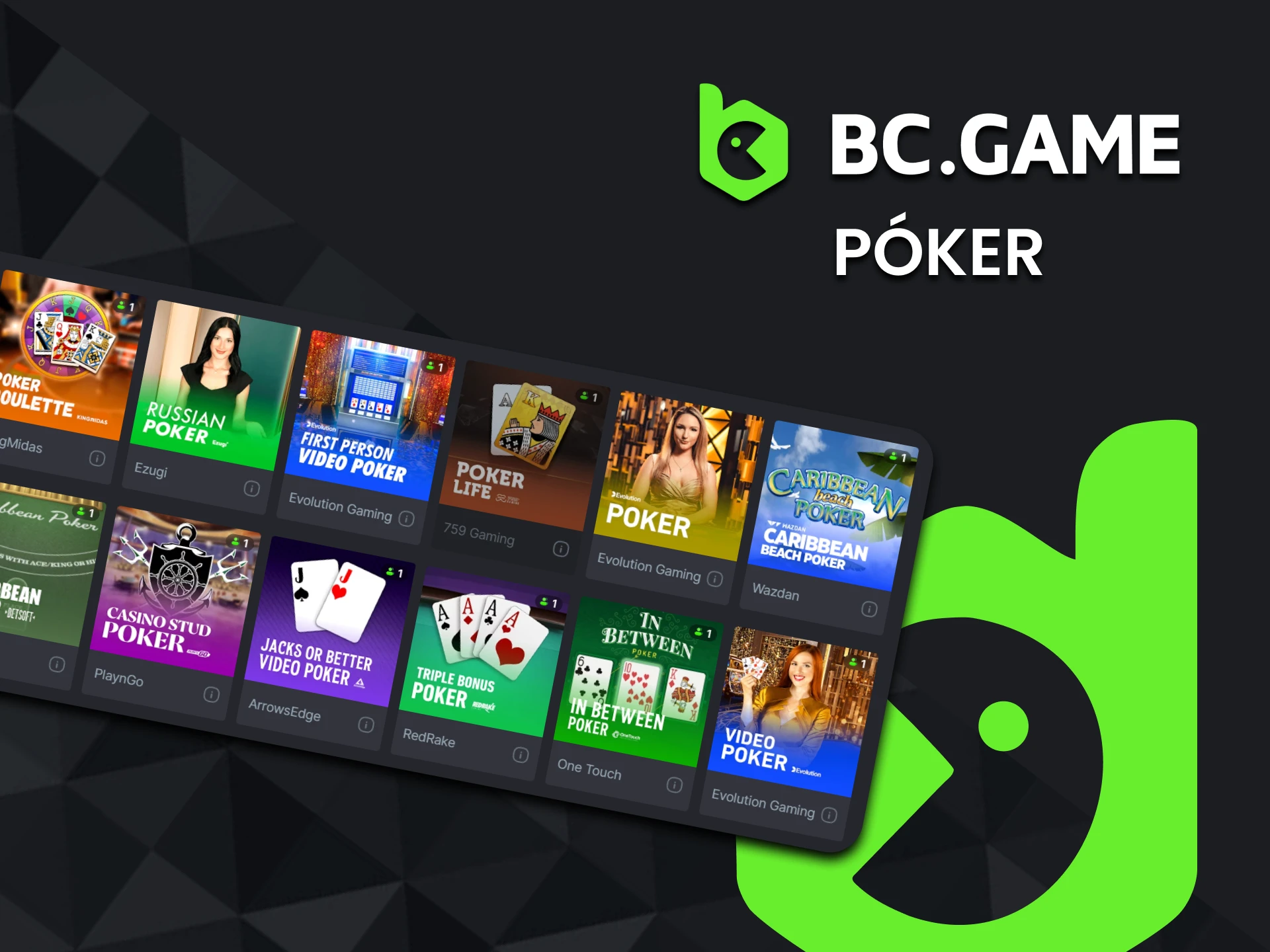 Para jugar en BC Game, elija póquer.