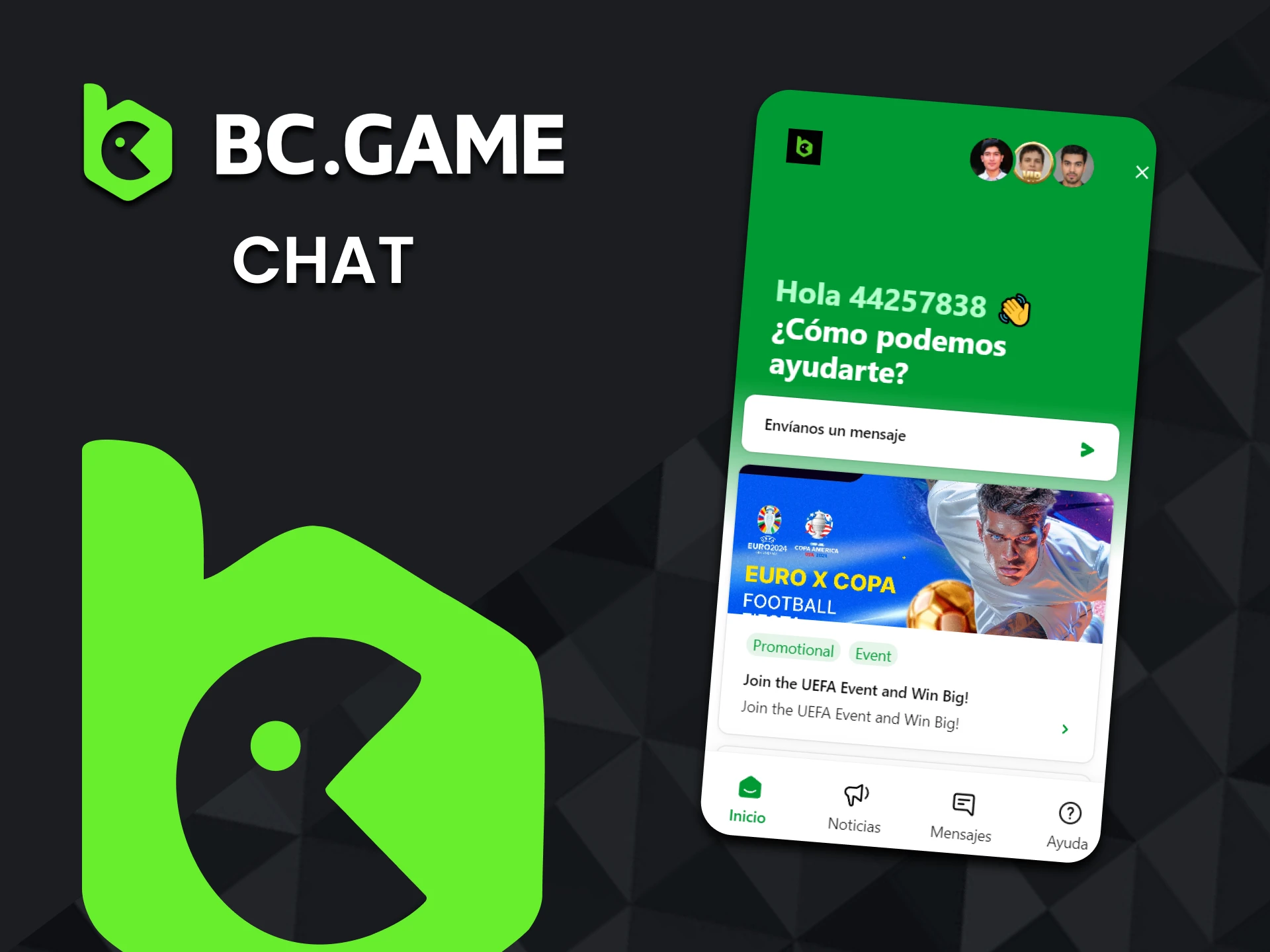 Puede ponerse en contacto con el equipo de soporte de BC Game a través del chat en vivo.